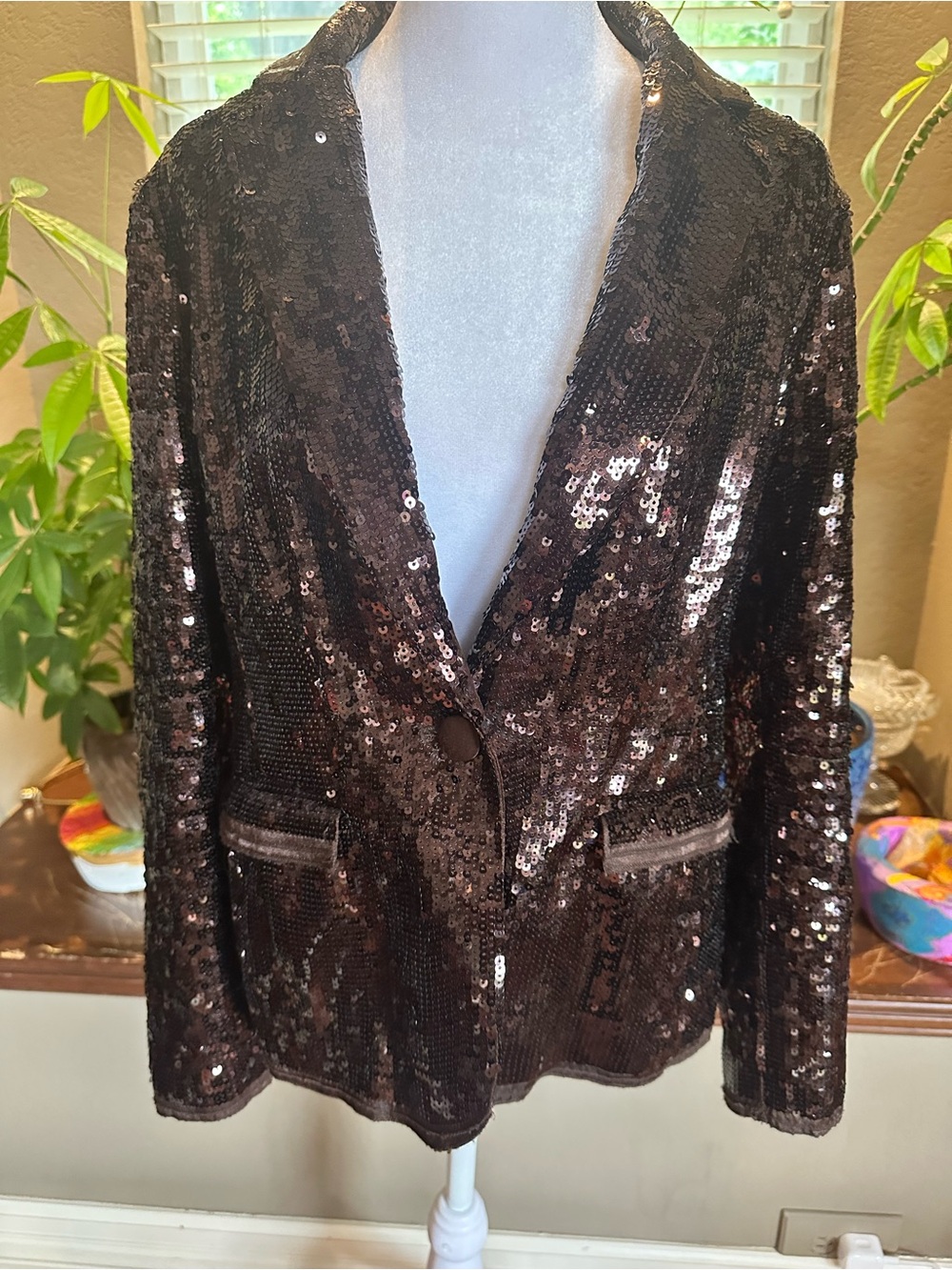 Chico’s "Root Beer Sequin" Blazer Jacket Evening Glam Party  Shimmer - Picture 2 of 4